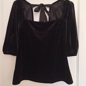 NWT - Modcloth Black Velvet blouse - square neck puff sleeves top - size M